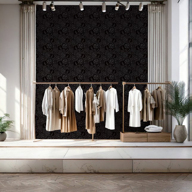 Papel Pintado Patrón floral gris y negro vibrante y negrita (A business that thrives on bold and vibrant design, with a signature touch of floral patterns.)