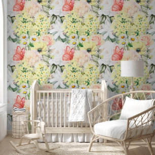 Papel Pintado Patrón floral lujoso botánico moderno blanco suave