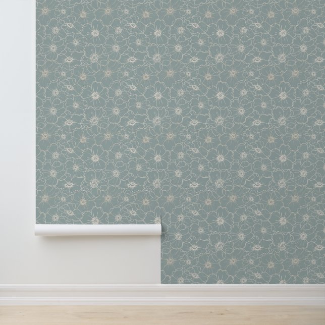 Papel Pintado Patrón floral moderno Sage Green (Solicitud)
