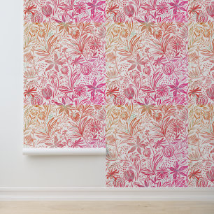 Papel Pintado Patrón floral Naranja retro rosa