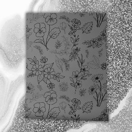 Papel Pintado Patrón floral negro sobre carbón vegetal |