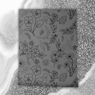 Papel Pintado Patrón floral negro sobre carbón vegetal