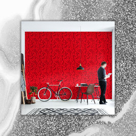 Papel Pintado Patrón floral negro sobre rojo |