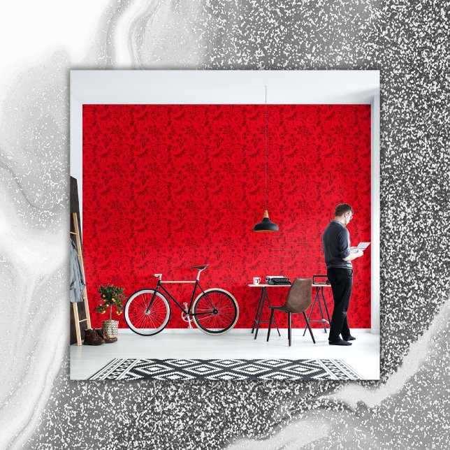 Papel Pintado Patrón floral negro sobre rojo | (Subido por el creador)