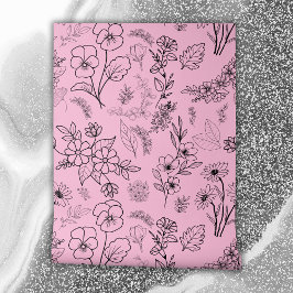 Papel Pintado Patrón floral negro sobre rosa |