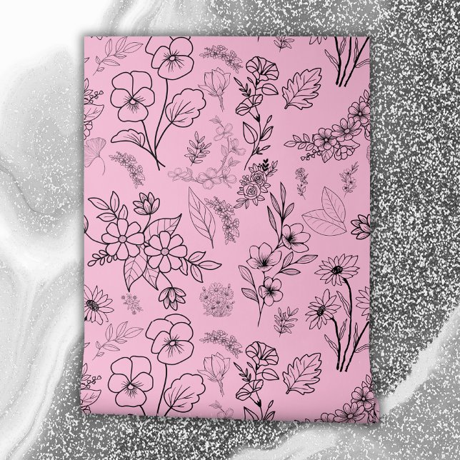 Papel Pintado Patrón floral negro sobre rosa | (Subido por el creador)