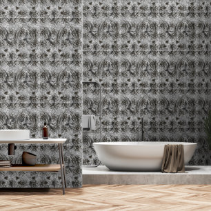 Papel Pintado Patrón floral ornamental plateado texturado
