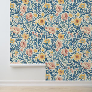 Papel Pintado Patrón floral Pastel Intrincado con follaje azul