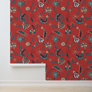 Papel Pintado Patrón floral persa rojo y azul