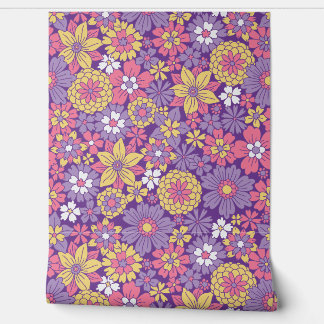 Papel Pintado Patrón floral púrpura retro