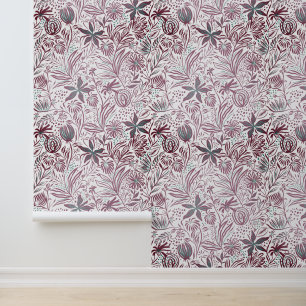 Papel Pintado Patrón Floral Retro Ciruela Oscura