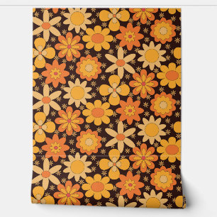 Papel Pintado Patrón floral retro groovy amarillo y naranja
