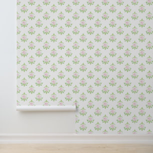 Papel Pintado Patrón floral rosa pastel verde