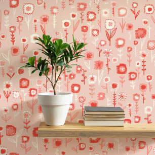 Papel Pintado Patrón floral rosa retro divertido