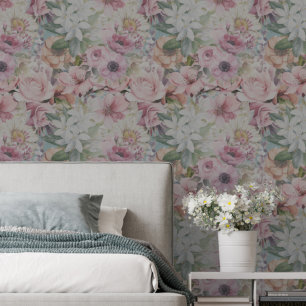 Papel Pintado Patrón floral rosa Rústico Vintage Rubor