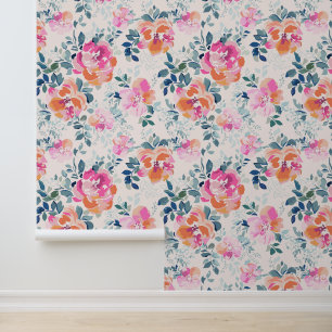 Papel Pintado Patrón floral rosa y Verde azulado
