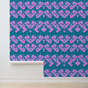 Papel Pintado Patrón floral rosado en fondo Verde azulado