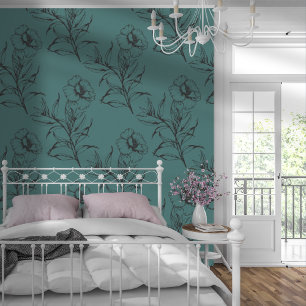 Papel Pintado Patrón Floral Simple Moderno Polvo Verde Azul