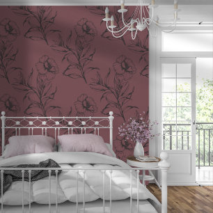 Papel Pintado Patrón Floral Simple Moderno Rojo