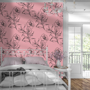 Papel Pintado Patrón Floral Simple Moderno Rosa Pastel