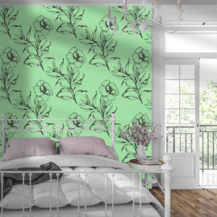 Papel Pintado Patrón Floral Simple Moderno Verde Claro