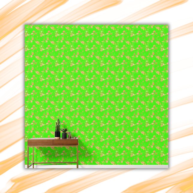 Papel Pintado Patrón floral simple Naranja Fondo verde | (Subido por el creador)