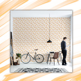 Papel Pintado Patrón floral simple Naranja sobre fondo blanco |