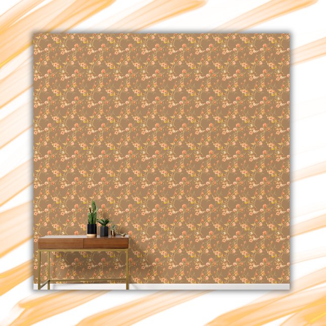 Papel Pintado Patrón floral simple Naranja sobre fondo marrón | (Subido por el creador)