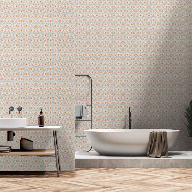 Papel Pintado Patrón floral simple neutro de primavera beige (Baño)
