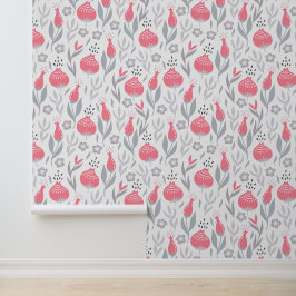 Papel Pintado Patrón floral sinusal rosa y gris