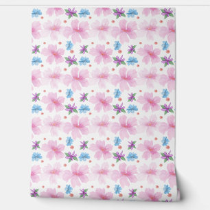 Papel Pintado Patrón floral suave de acuarela rosa