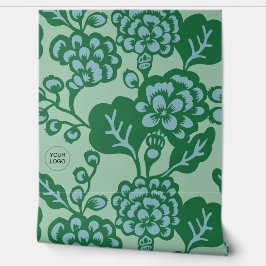 Papel Pintado Patrón floral verde y azul vibrante y audaz