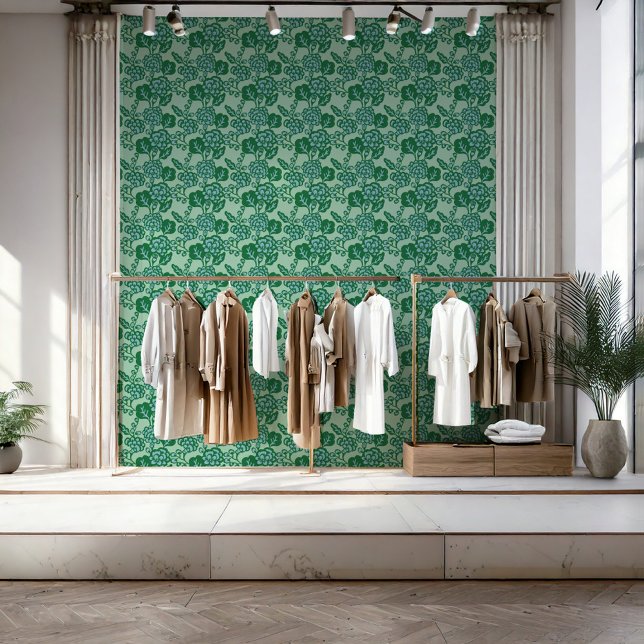 Papel Pintado Patrón floral verde y azul vibrante y audaz (A business that thrives on bold and vibrant design, with a signature touch of floral patterns.)