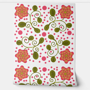 Papel Pintado Patrón floral y de lunares rosa caprichoso persona