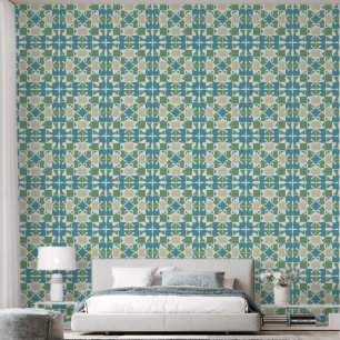 Papel Pintado Patrón geométrico abstracto en verde y azul