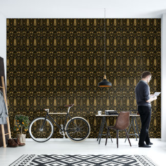 Papel Pintado Patrón geométrico Art Déco de lujo negro y dorado