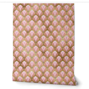 Papel Pintado Patrón geométrico Art Déco de oro rosa