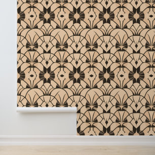 Papel Pintado Patrón geométrico art decó en beige y negro