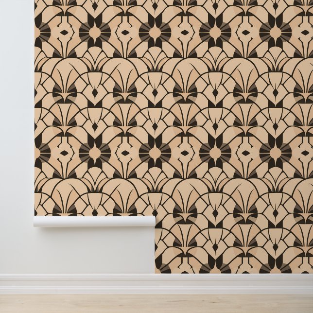 Papel Pintado Patrón geométrico art decó en beige y negro (Solicitud)