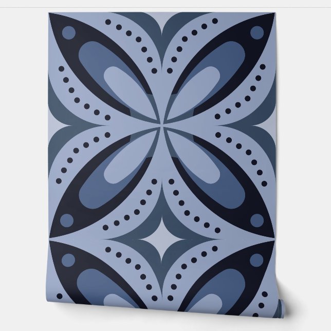 Papel Pintado Patrón geométrico azul estilo retro (Desenrollar)