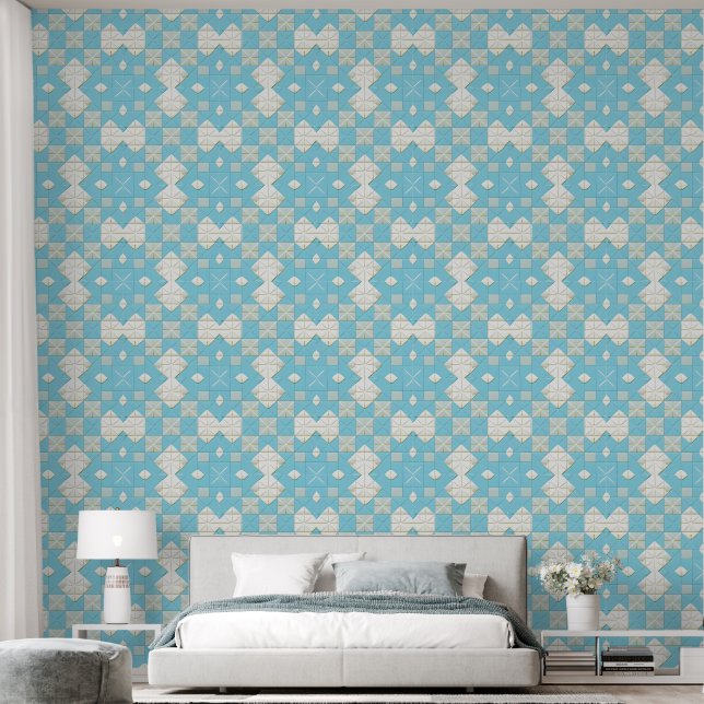 Papel Pintado Patrón geométrico azul y blanco (Dormitorio)
