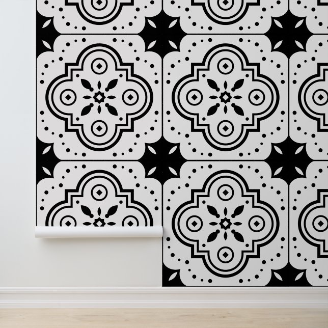 Papel Pintado Patrón Geométrico Blanco Y Negro (Solicitud)