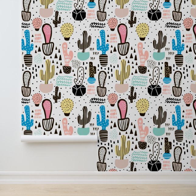Papel Pintado Patrón geométrico Cactus moderno (Solicitud)