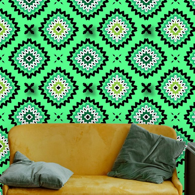 Papel Pintado Patrón geométrico de Mandala verde limón negrita (Subido por el creador)