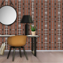 Papel Pintado Patrón geométrico de rayas blancas y marrones vint
