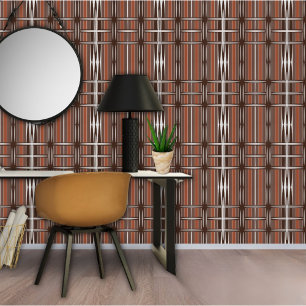 Papel Pintado Patrón geométrico de rayas blancas y marrones vint