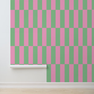 Papel Pintado Patrón geométrico de rayas rosas y verdes