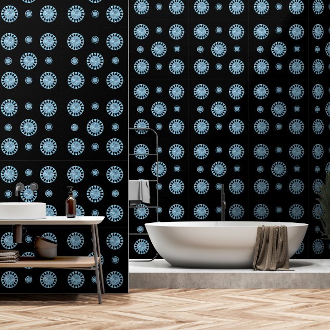 Papel Pintado Patrón geométrico del círculo negro azul moderno (Baño)