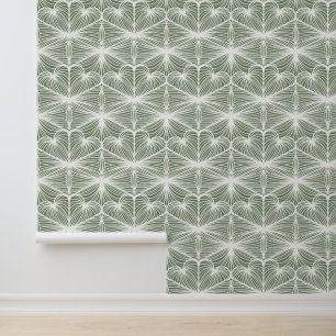 Papel Pintado Patrón geométrico del resumen verde del sabio blan