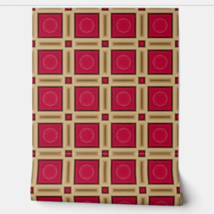 Papel Pintado Patrón geométrico elegante rojo y oro